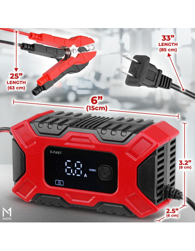 Cargador de Batería Inteligente Mata1 12V 6A con Pantalla LCD