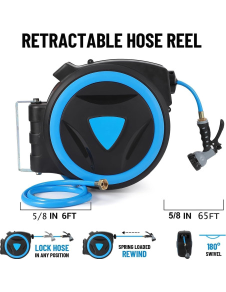 Carrete de Manguera Retráctil Elementool 19.81m con Boquilla 9 Patrones