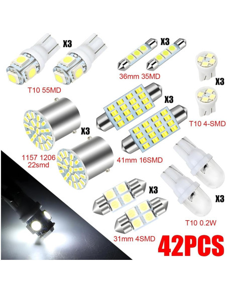 Kit de Luces LED para Automóvil HIPOPY 42 Pcs 6000K 12V
