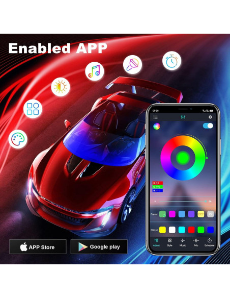 Luces LED de tira FICOLPO D-9 en 1 RGB para coche 12V