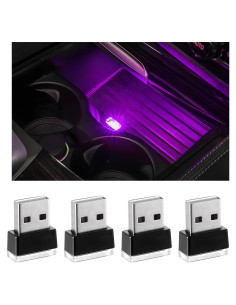 4 Lámparas LED USB para Interior de Coche Yourkar Púrpura