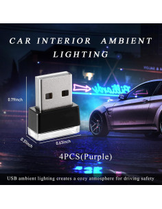 4 Lámparas LED USB para Interior de Coche Yourkar Púrpura 2