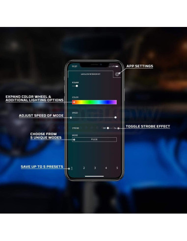 Kit de Iluminación LED Interior Multicolor Bluetooth LEDGlow 8 Piezas