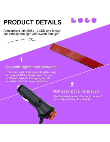 Tira de Luz LED Interior de Coche Osilly 12V Rojo 150 cm