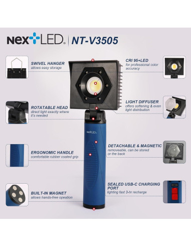 Luz LED Recargable NextLED NT-V3505 1000 Lúmenes CRI 95+