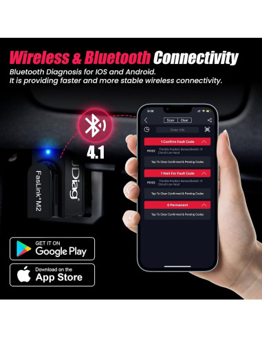 Escáner OBD2 Bluetooth FASLINK M2 para iPhone y Android