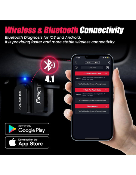 Escáner OBD2 Bluetooth FASLINK M2 para iPhone y Android