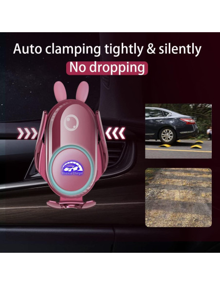 Soporte para teléfono de coche Peanutech Conejo Rosa 15W