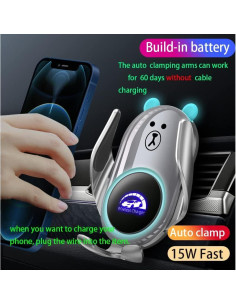 Cargador Inalámbrico para Auto Peanutech Oso Plateado 15W 2