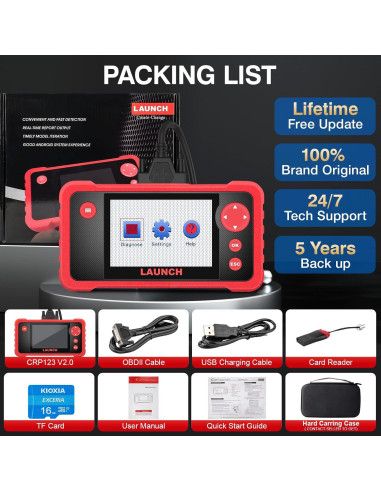Escáner OBD2 LAUNCH CRP123 V2.0 Elite - Diagnóstico Motor/ABS/SRS