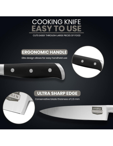 Cuchillo de Chef Utopia Kitchen 20.32 cm Acero Inoxidable Negro