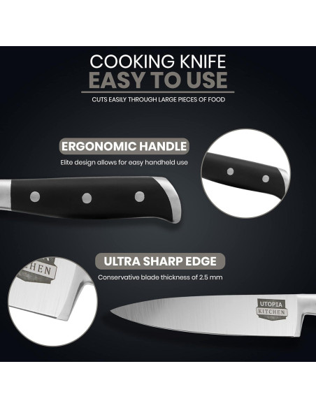 Cuchillo de Chef Utopia Kitchen 20.32 cm Acero Inoxidable Negro