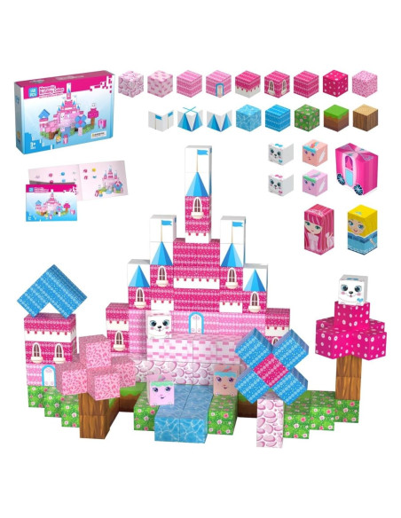 150PCS Bloques Magnéticos Riomuru Castillo Princesa Rosa 3D