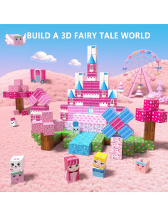 150PCS Bloques Magnéticos Riomuru Castillo Princesa Rosa 3D 2