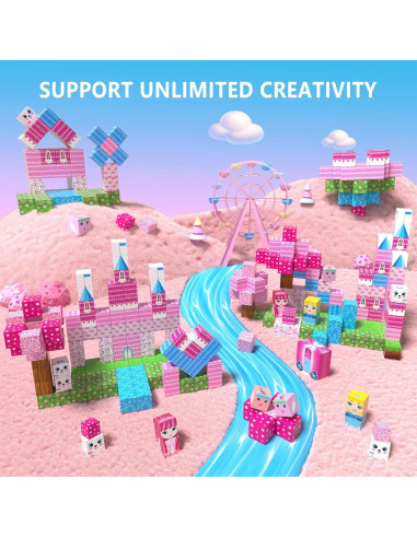 150PCS Bloques Magnéticos Riomuru Castillo Princesa Rosa 3D