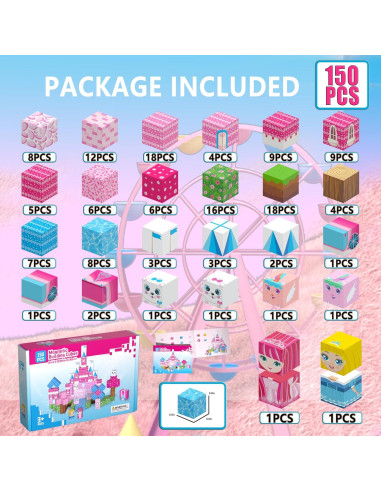 150PCS Bloques Magnéticos Riomuru Castillo Princesa Rosa 3D