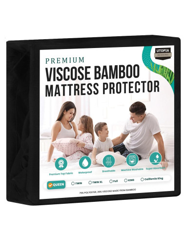 Protector de Colchón Impermeable Utopia Bedding Reina Negro