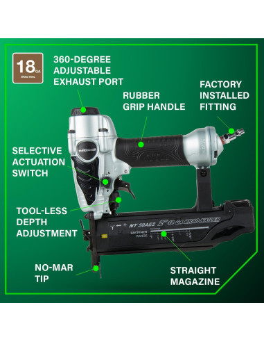 Clavadora Neumática Metabo HPT NT50AE2 18 GA Ligera 0.99 kg