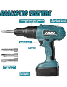 Juego de Taladro Eléctrico Toy Choi para Niños Verde - 3 Brocas 2