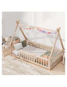 Cama Montessori Tatub Twin de Madera con Barandillas y Puerta