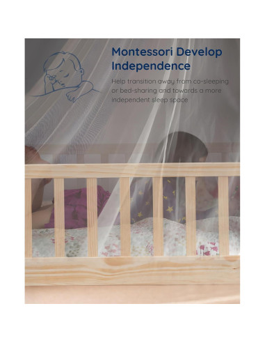Cama Montessori Tatub Twin de Madera con Barandillas y Puerta