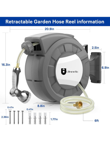 Carrete de Manguera de Jardín Ulnextic 50FT Retráctil 10 Modos