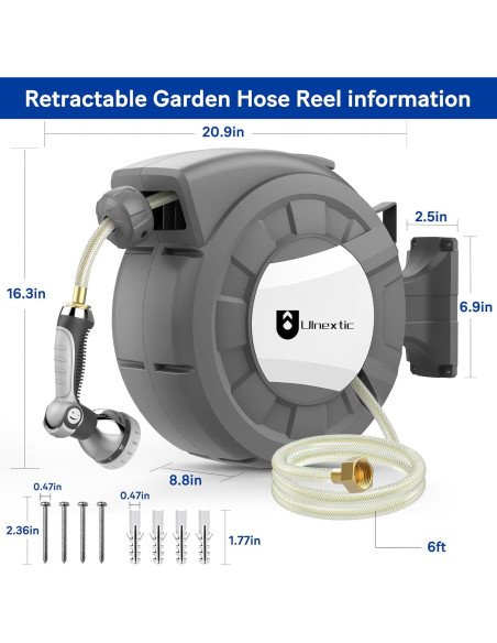 Carrete de Manguera de Jardín Ulnextic 50FT Retráctil 10 Modos Carrete de Manguera de Jardín Ulnextic 50FT Retráctil 10 Modos