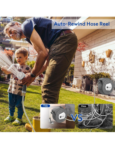 Carrete de Manguera de Jardín Ulnextic 50FT Retráctil 10 Modos