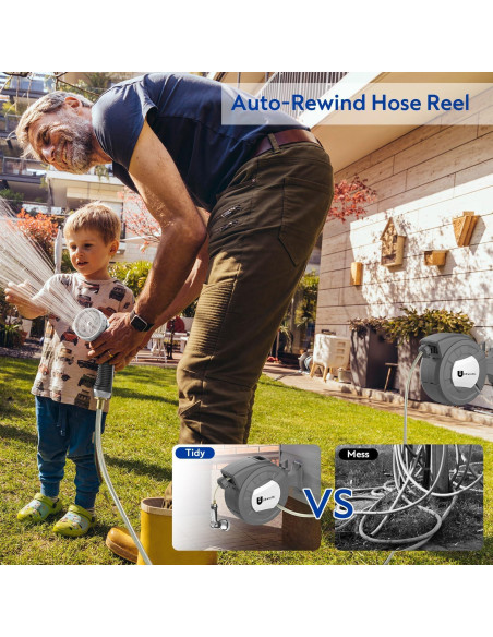 Carrete de Manguera de Jardín Ulnextic 50FT Retráctil 10 Modos Carrete de Manguera de Jardín Ulnextic 50FT Retráctil 10 Modos