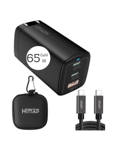 Cargador USB C 65W GaN Pro HIMAP Plegable 3 Puertos Negro