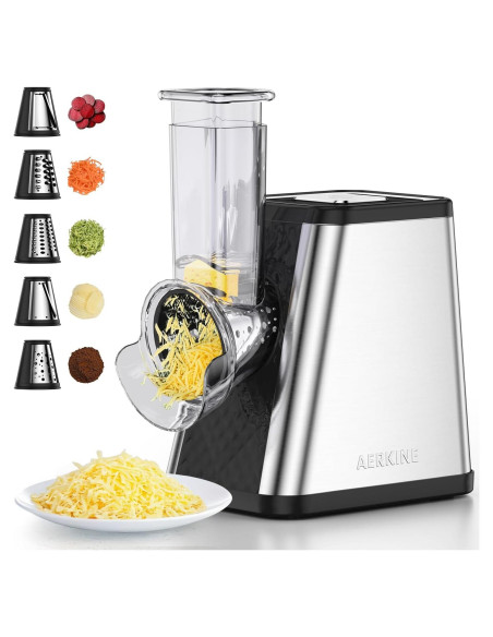 Rallador de Queso Eléctrico AERKINE 5 en 1 con 5 Cuchillas