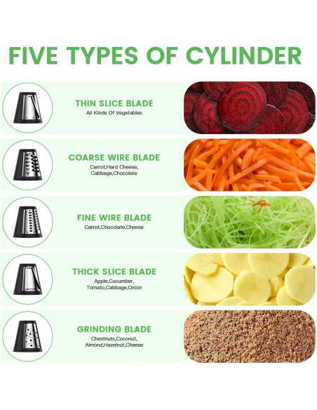 Rallador de Queso Eléctrico AERKINE 5 en 1 con 5 Cuchillas