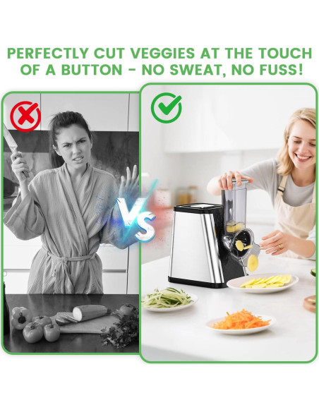 Rallador de Queso Eléctrico AERKINE 5 en 1 con 5 Cuchillas