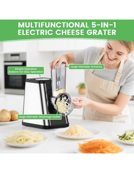 Rallador de Queso Eléctrico AERKINE 5 en 1 con 5 Cuchillas