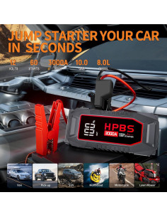 Arrancador de Batería HPBS H3000 3000A 12V Pantalla LCD 2