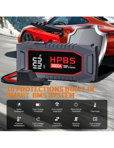 Arrancador de Batería HPBS H3000 3000A 12V Pantalla LCD