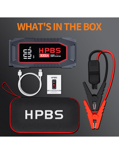 Arrancador de Batería HPBS H3000 3000A 12V Pantalla LCD