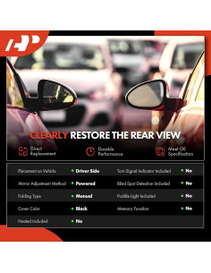 Espejo Retrovisor Manual Plegable A-Premium Negro Toyota Corolla 2020-2022 2