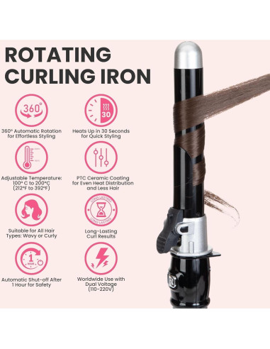 Plancha de Rizar Automática Honey Coco 1.1" (2.79 cm) LED