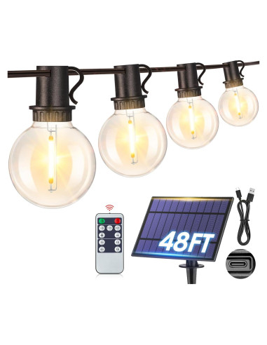 Luces de Cadena Solares Mlambert 48FT G40 con Control Remoto