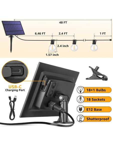 Luces de Cadena Solares Mlambert 48FT G40 con Control Remoto