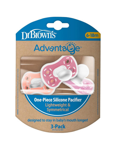 Chupete de Silicona Dr. Brown's Advantage 6-18m Paquete de 3