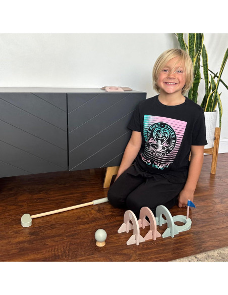 Juego de Mini Golf Interior Casa de Canicas 3 Hoyos Madera