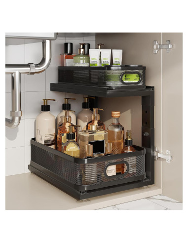 Organizador Bajo Fregadero Corbyles 2 Niveles Ajustable Negro