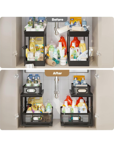 Organizador Bajo Fregadero Corbyles 2 Niveles Ajustable Negro