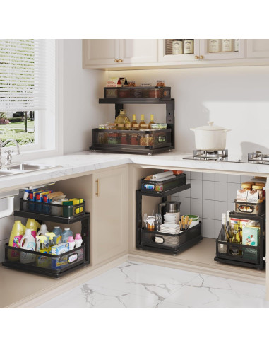 Organizador Bajo Fregadero Corbyles 2 Niveles Ajustable Negro