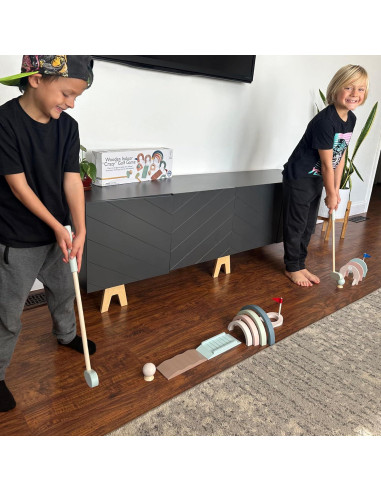 Juego de Mini Golf Interior Casa de Canicas 3 Hoyos Madera