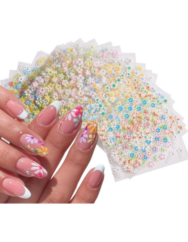 30 Hojas Calcomanías de Uñas Florales Coloridas NZRAESTRS