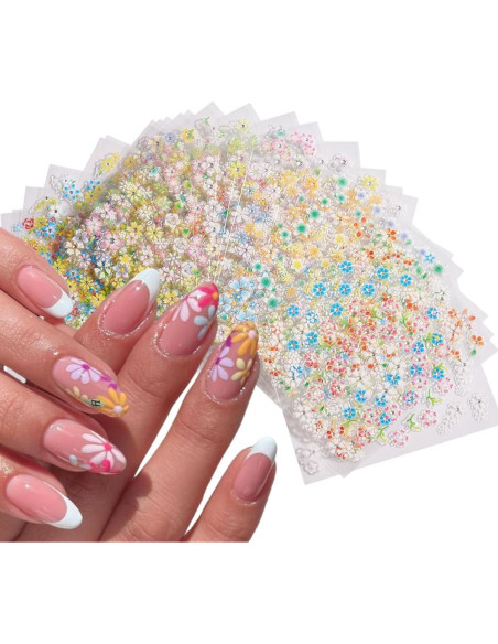 30 Hojas Calcomanías de Uñas Florales Coloridas NZRAESTRS