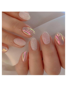 Uñas Postizas Almendra Cromadas Brillantes 24 Pcs Whiosyrt